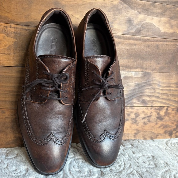 Ecco Men's Melbourne Wing Tip Oxford Shoes Sz 8 Cocoa Brown Office Comfort EUC - Picture 4 of 13